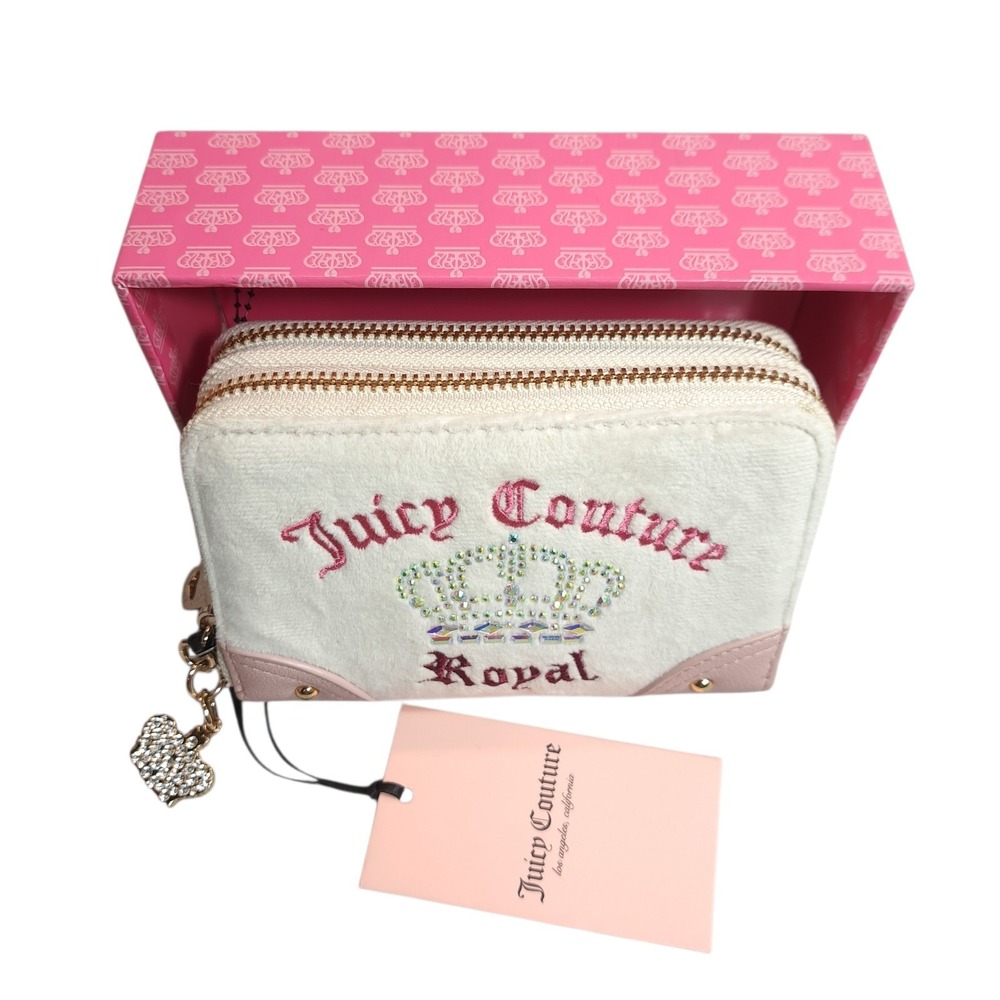 Juicy Couture Royal Kingdom Double Medium Zip Around Wallet Crystal Crown Design